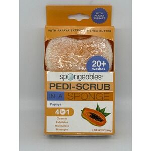Spongeables Pedi-Scrub in a Sponge Papaya Shea Butter 4-in-1 Foot Buffer 2oz NEW